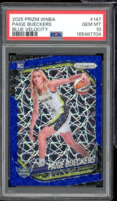 Paige Bueckers Rookie Card 2025 Prizm WNBA Blue Velocity #147 PSA 10