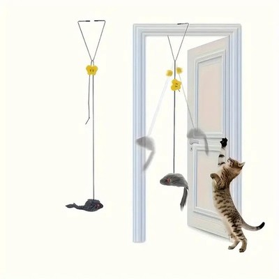 Door Hanging Cat Toy Interactive Plush Mouse Teaser with Sound for Indoor Cats
