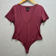 House of Harlow 1960 Bodysuit Womens XL Burgundy Deep V-Neck Short Sleeve Casual