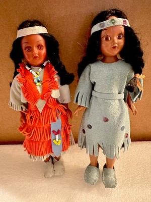 2 Vintage 50er Carlson Indianer Puppen Echtleder Kleidung I Baby auf dem Rücken