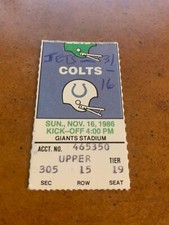 1986 New York Jets v Indianapolis Colts Football Ticket Wesley Walker 3 TDs 