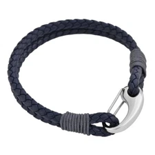 Edforce Stainless Steel Braided Genuine Leather 2-Strand Cuff Bracelet