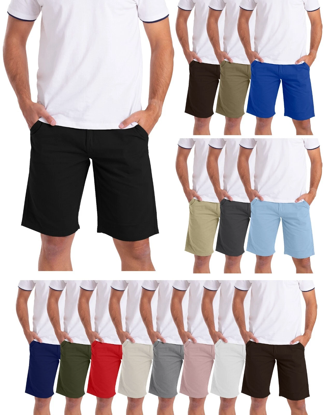 Mens Chino Shorts Relaxed Slim Fit 100% Cotton Casual Summer Beach Half Pants