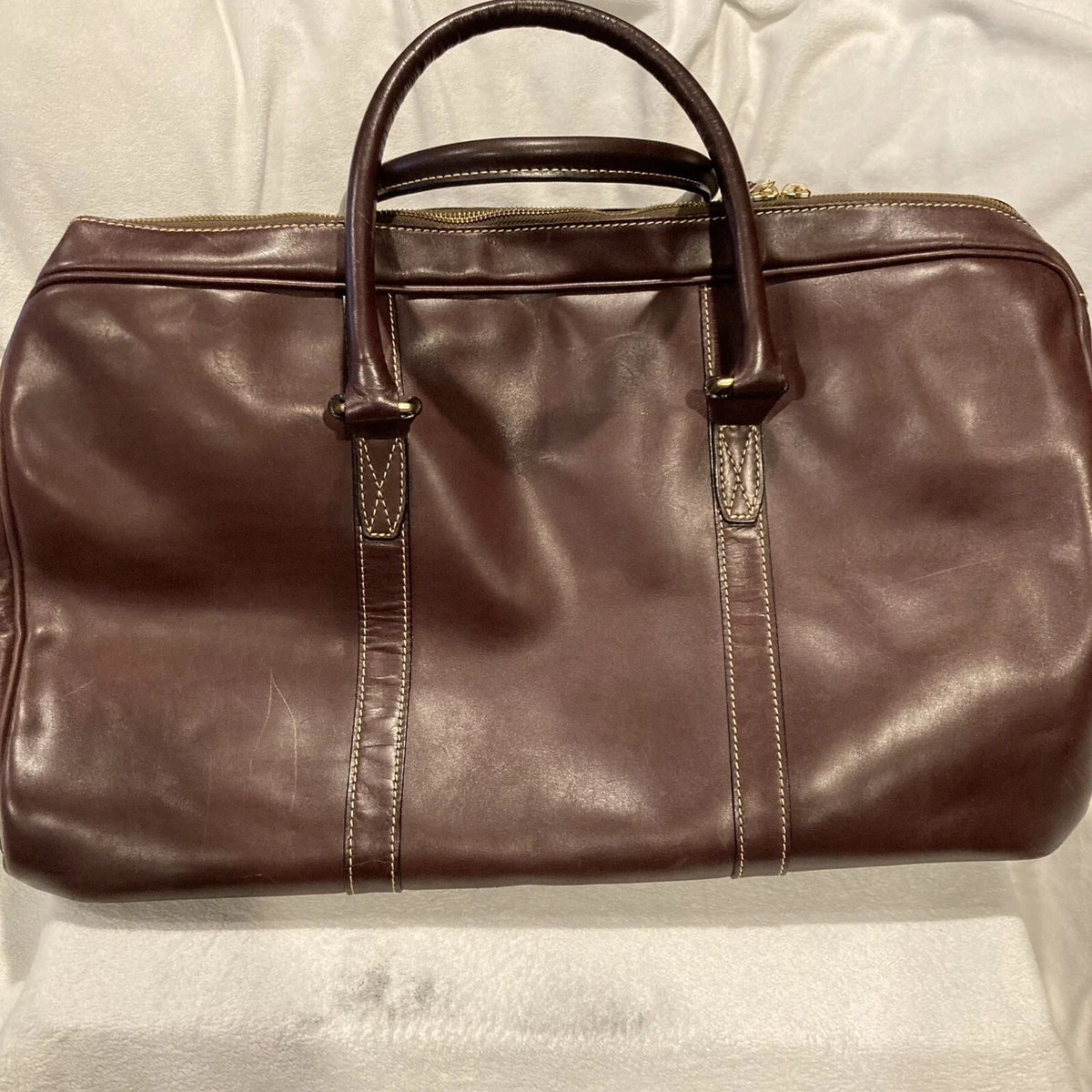 Charles F Orvis Burgundy Leather Luggage Weekender Travel Duffle