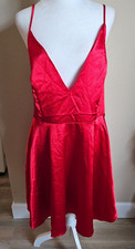 SHEIN Red Satin Criss-Cross Tie Back Cami Dress – Size 2XL – Sexy & Sleek