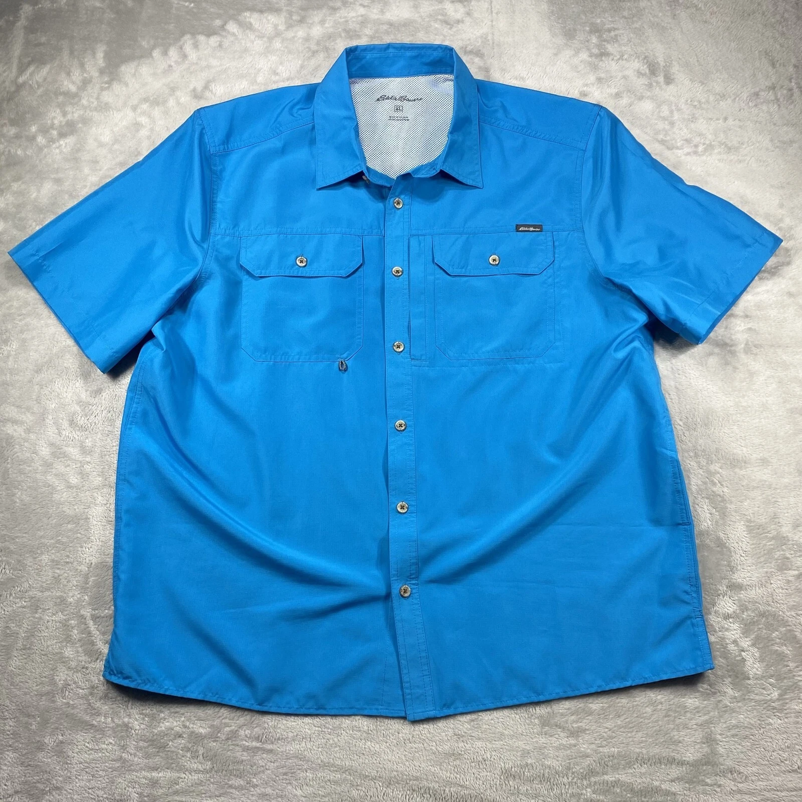 Eddie Bauer Mens XL Vented Fishing Shirt Blue Outdoor Hiking