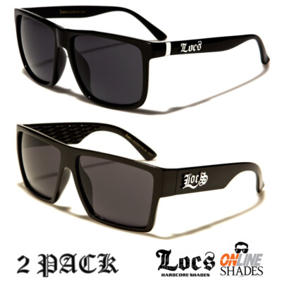 2 Pack LOCS Mens Gangster Designer Flat Top Shades BLACK OG Lowrider Sunglasses