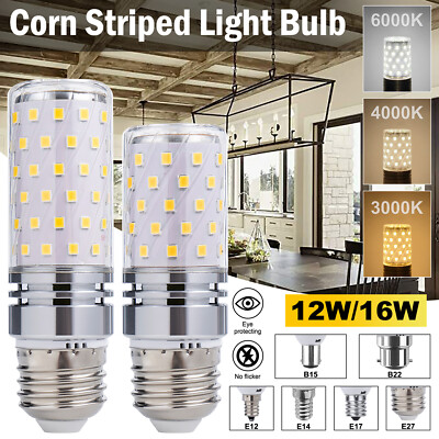 E14/27/12/17 B15/22 LED Corn Light Bulb 16W Candelabra Ceiling Fan Lamp Daylight