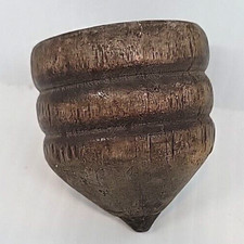 Very Cool Primitive Vintage Toy spinning Top Wood and Metal 2.5in Tall