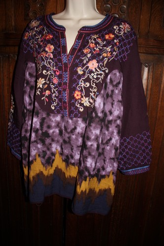John Mark embroidered tunic XL purple boho floral resort tie dye look - Picture 5 of 10