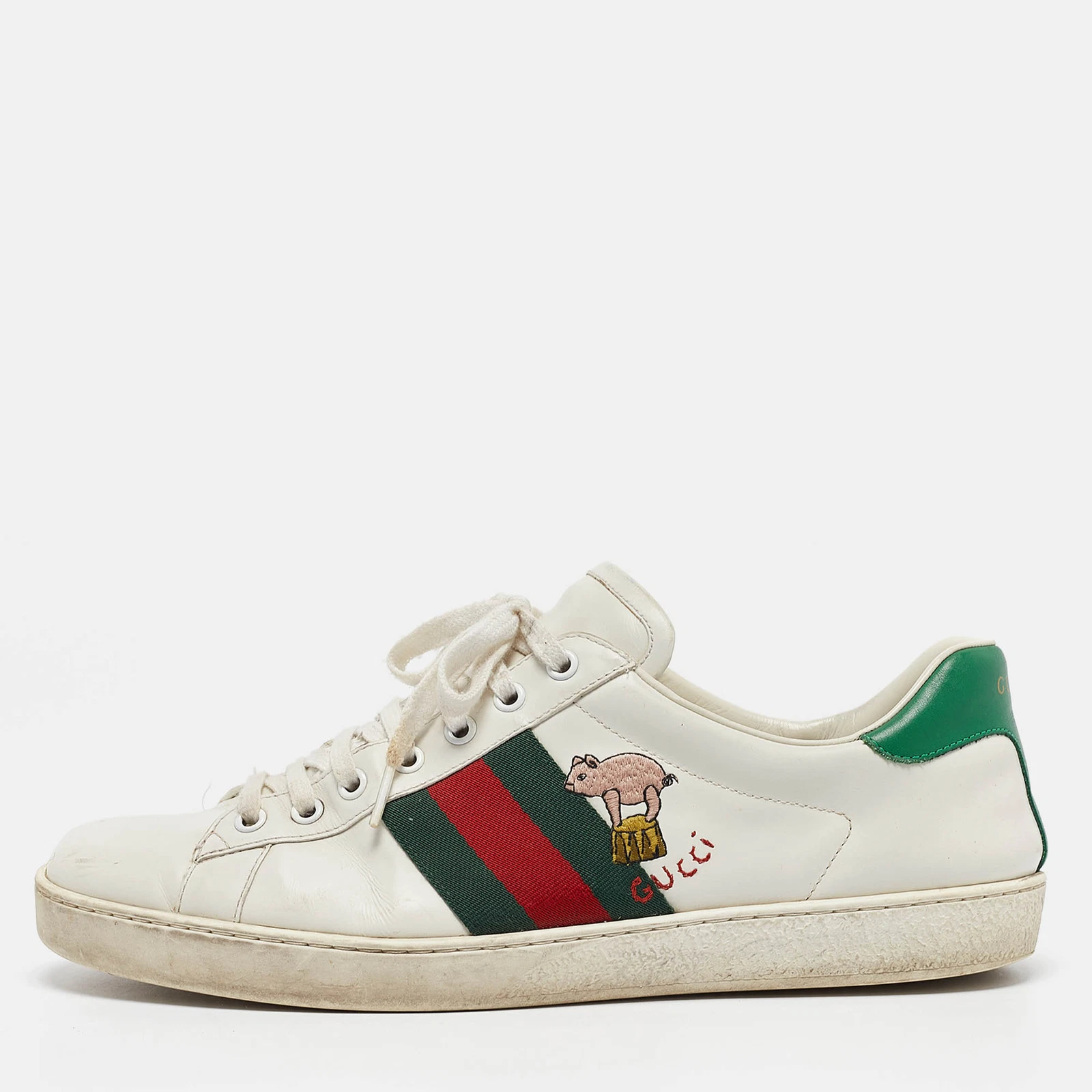 Baskets à lacets Gucci cuir blanc Ace Web taille 43