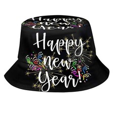 Happy New Year Bucket Hat for Men Women Teens Packable New Year Theme Sun Hat...