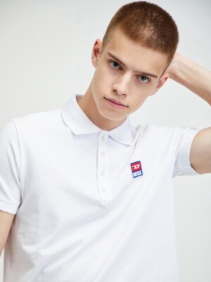 DIESEL Men's White T-Kal Patch Logo Short Sleeve Polo Shirt MWT!!