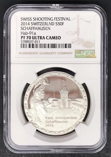 Switzerland  50 francs 2014 Schaffhausen Shooting Festival NGC PF70 Ultra Cameo