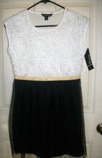 Girls DRESS 4/5 SPEC OCCA Wedding EASTER Church White Roses Black Skirt w/Gold
