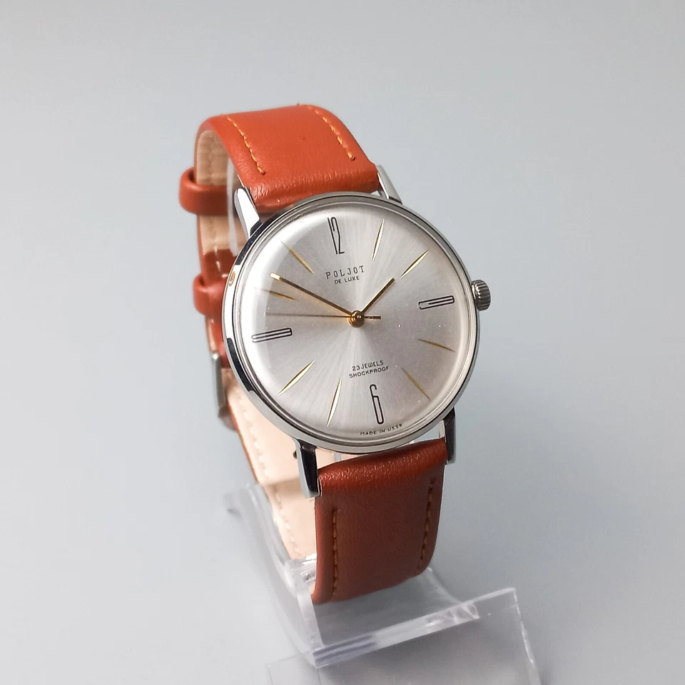 Reloj Pulsera Hombre Nuevo de Lote Antiguo Poljot De LUXE Ultra Delgado 2209 Soviético 23 Joyas Foto 4 de 4