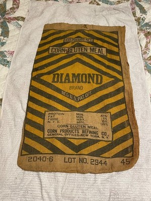 VTG Diamond Corn Gluten Metal Burlap Bag 100 Pounds New York, NY As Seen