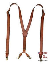 Leather Suspenders for Men Y Back Design Adjustable Suspender with 4 Brown
