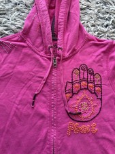 Lucky Brand Hoodie Womens Medium Pink Embroidered Full Zip Y2K Peace Vintage