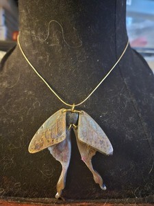 Authentic Gold and Emerald Green Moth / Butterfly Yellow Gold Plated Pendant Necklace