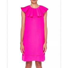 Ted Baker London Women's Pink Ruffle Neck Sleeveless Shift Dress Size 1