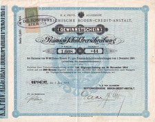 ÖSTERREICH ÖSTERREICHISCHE BODEN-CREDIT-ANSTALT 1915, Gewinnstschein Prämien-Sch