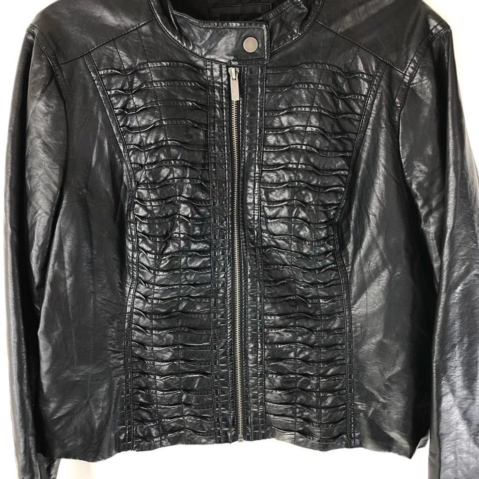 Blanc Noir Womens Faux Leather Motorcycle Biker Jacket Black Full Zip Lined XL - Image 2 of 4