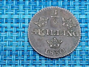 🇸🇪 Sweden 1/6 Skilling 1830 KM-625 XF  Copper Coin 042226-8