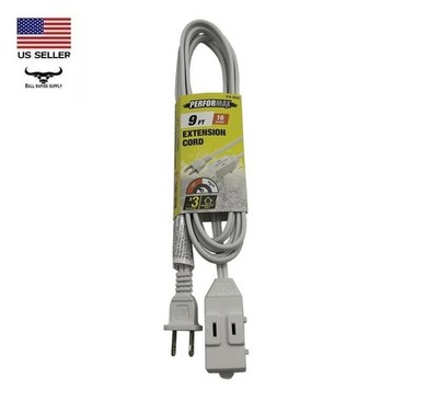 9' Indoor White 3 Outlet Plug 16/2 Electric Power Extension Cord Cube Triple Tap