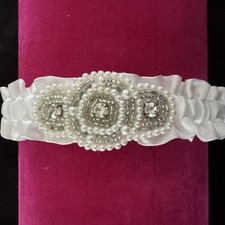 Bridal Wedding Garter Satin Pearl Rhinestone Crystal Elegant Keepsake Toss