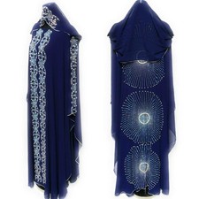 Luxury Blue Women Chiffon Stones Work Abaya