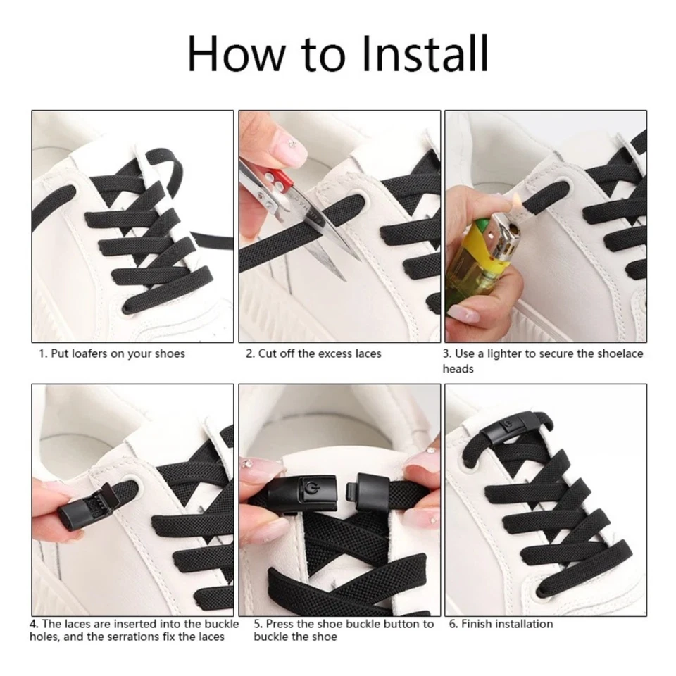 No Tie Elastic Shoe Laces Quick Lock Multicolored Flat Shoelaces Kids Adult - Image 2 of 4