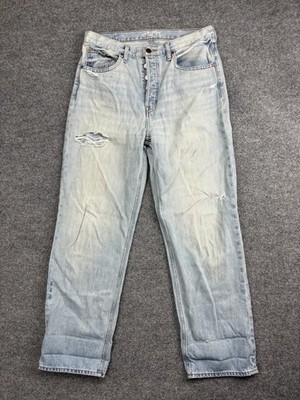 Etica Jeans Womens 28 Light Wash High Rise Straight Leg Distressed Button Fly