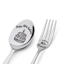 Happy 80th Birthday Spoon Fork Gifts Engraved Spoon Fork Personalized Birthda...