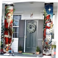Christmas Decorations Banner Porch Sign, Traditional Santa Claus and Snowman