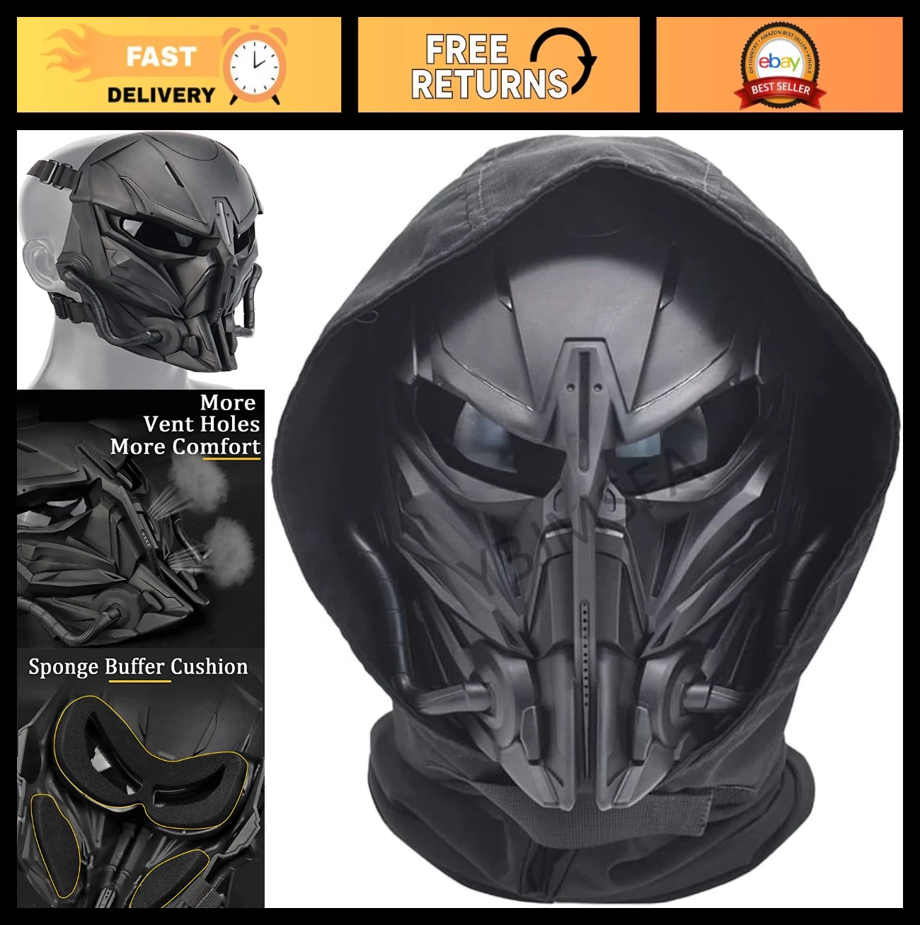 Full Face Skull Mask Balaclava - Adjustable Protective Gear for Airsoft, CS, Cos