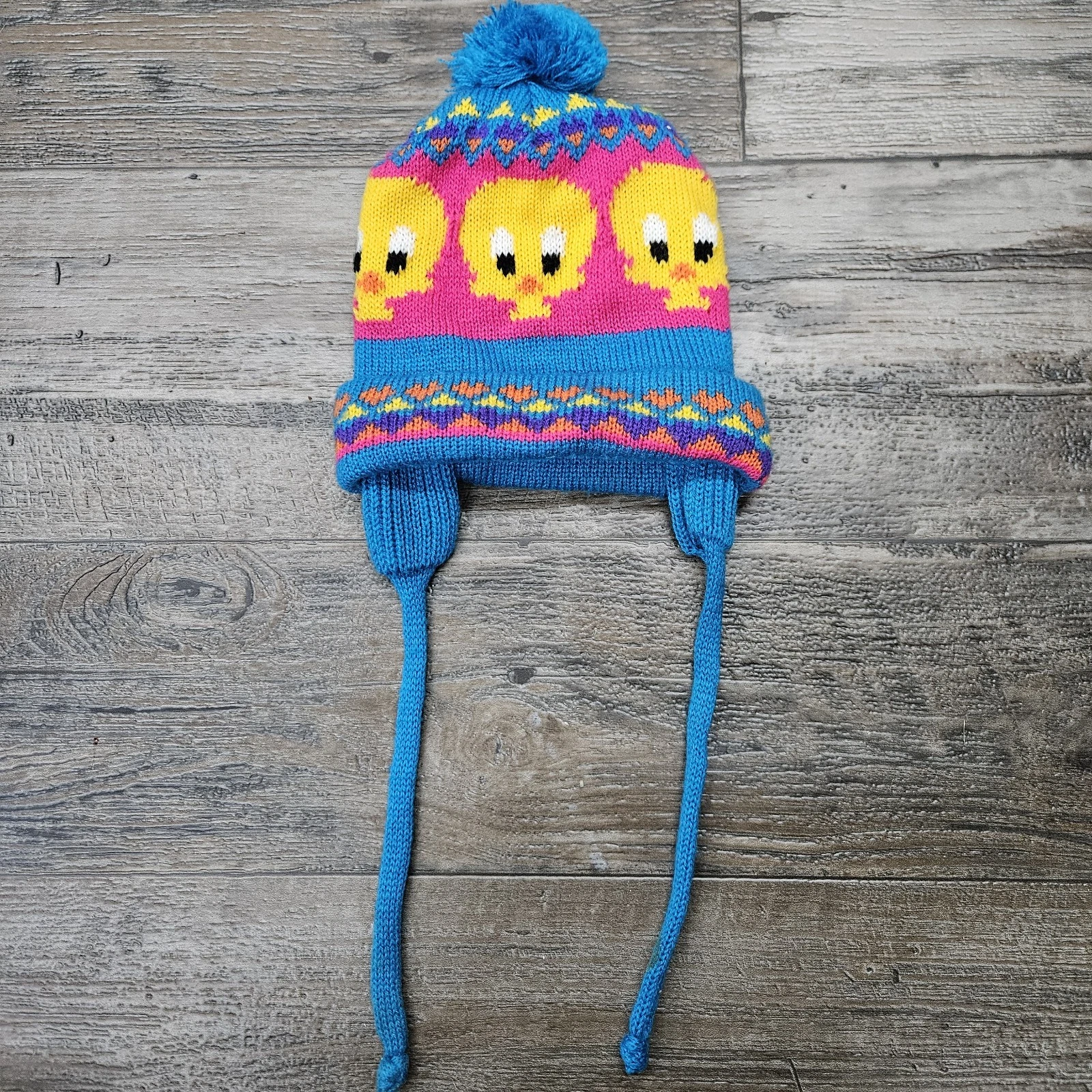 Vintage Baby Looney Tunes Toddler Tweety Bird Children's Winter Hat Blue 90s