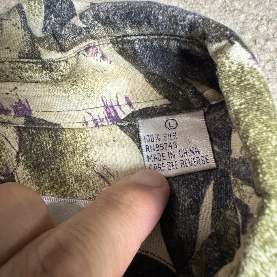 Bill Bass Mens 100% Silk Button Up Shirt Floral Hawaiian Large Gray - Image 2 of 4