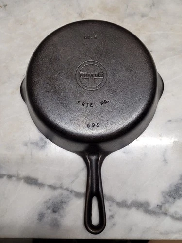 Beautiful Vintage Griswold SBL #6 Groove Handle Cast Iron Skillet. Groove Handle