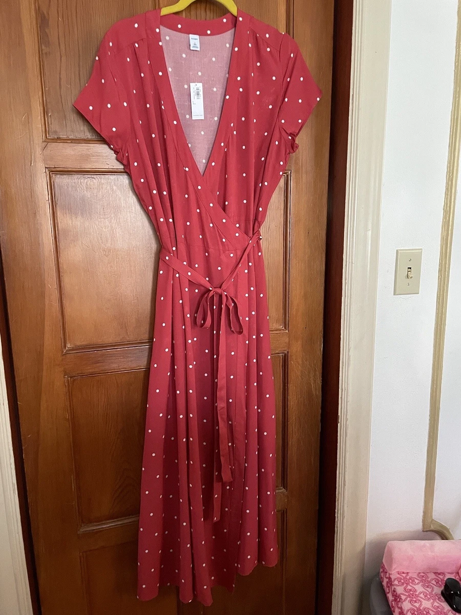 Old Navy Red Rust Polka Dot Wrap Dress Women s SZ Large Tall Midi Maxi NWT