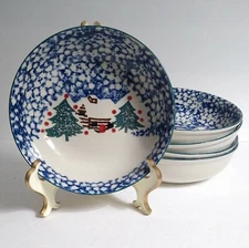 (5) Folk Craft Tienshan CABIN IN THE SNOW Cereal Bowls, EUC!