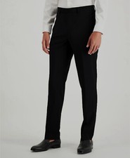  190 Calvin Klein 37W X 31L Men's Slim Fit Black Wool Flat Trousers Dress Pants