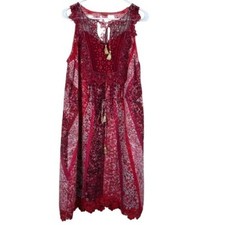 Ellie Tahari McKenna Sleeveless Floral Chiffon Silk Red Lace Metallic Sz 12