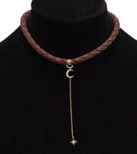 Lucky Star Dainty Necklace Crescent Moon CZ Crystals Goldplated Choker