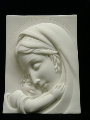 Virgin-Mary-Madonna-and-Jesus-Catholic-Statue-Plate-Plaque-Vittoria-Made-Italy