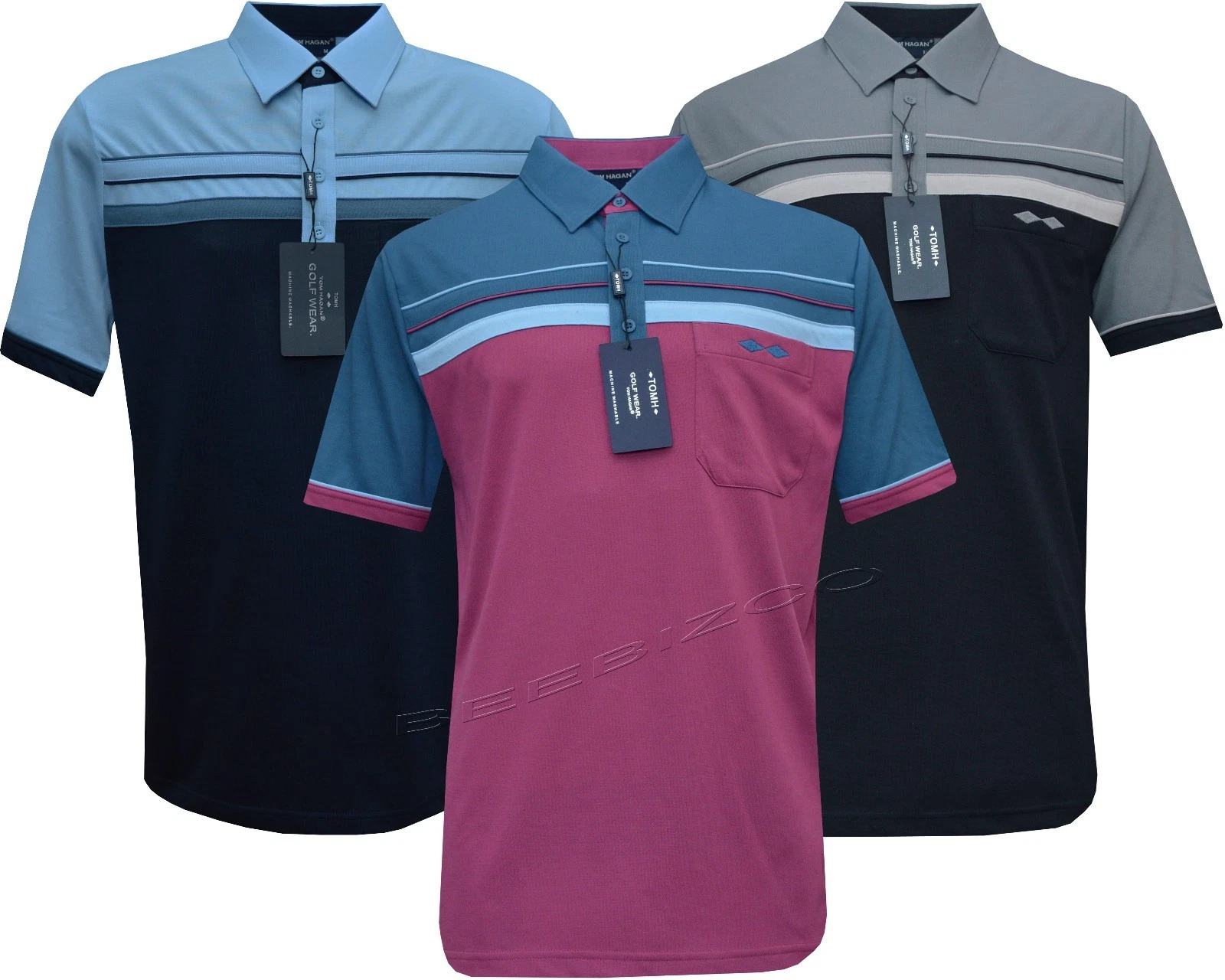 Short Sleeve Polo Shirt Contrast Poly Cotton Golf Top with Pocket by Tom Hagan
Opens in a new window