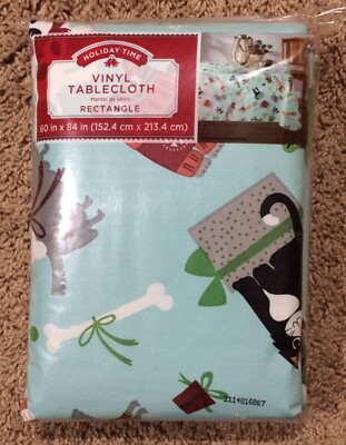 **NEW** Holiday Time Vinyl Tablecloth, Rectangle, 60X84 Inch, Pets Theme
