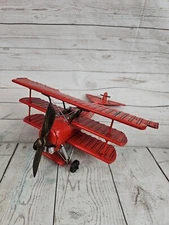 Metal Triplane The Red Baron WWI Fokker Tin Airplane 15" Span Wood Propeller