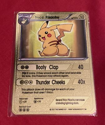 thick pikachu pokémon card Thick Pikachu Ass Solid Metal Card Shiny Holo Custom Card