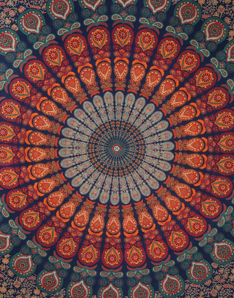 Indian Mandala Queen Size Cotton Bed Sheet With 2 Pillow Cover Bedding Set - Image 3 of 4